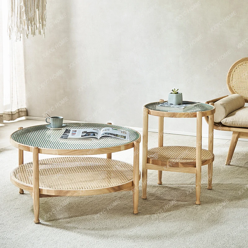 

Кофейный столик, современный домашний Круглый круглый кофейный столик из массива дерева для гостиной