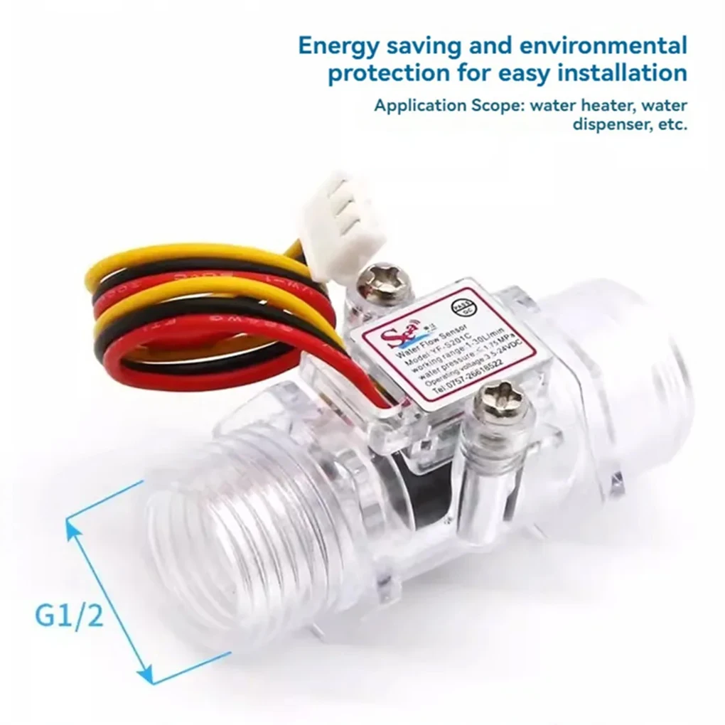 DN15 Hall Water Flow Sensor G1/2 Transparent Visual Turbine Flow Meter Nylon Liq