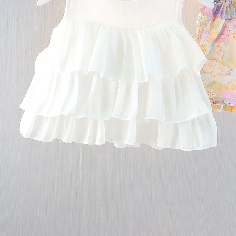 Description Picture 6 of itemGirls' Chiffon Floral Sleeveless Doll Shirt Set Summer New Style Stylish Comfortable Breathable Top Wholesale Set for Baby Girls