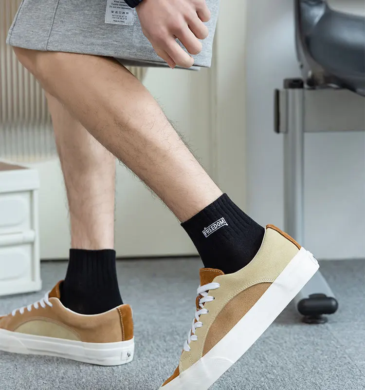 5 Pairs/Lot Men's Solid Color Socks Black White Business Casual Simple Versatile Breathable Cotton Sports Mesh Short Socks