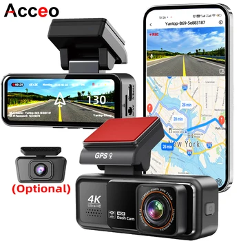 4k traço cam embutido wifi gps hd visão noturna gravador de condução gravação loop suporte controle app 24h monitoramento estacionamento