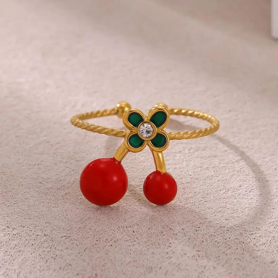 Gold Color Stainless Steel Enamel Adjustable Ring Woman Wedding