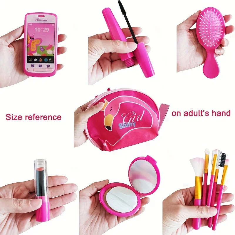 Pretend Makeup Kit For Girls With Cosmetic Bag Toy Makeup Playhouse-Cellphone Travel Set Nail Beauty Set Lipstick Fun Game makeup toy princess pretend toys cosmetics set nail art toys