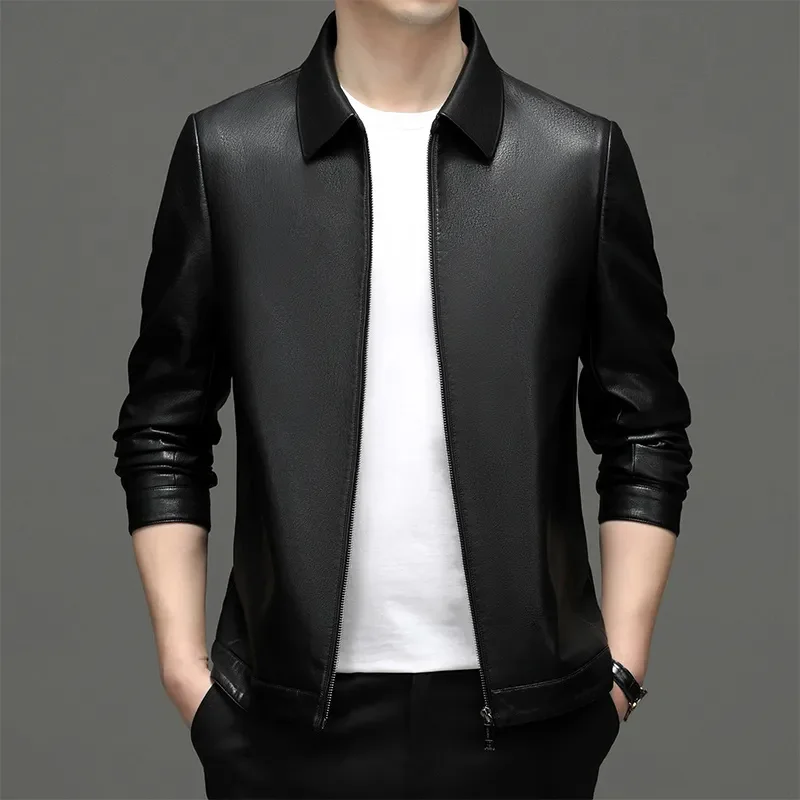 

A2335 Spring And Autumn Natural Leather Lapel Standing Collar Men's Jacket Thick Thin Can Choose Fashion Slim Sheepskin Top