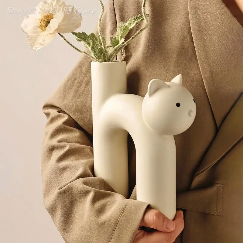 Cute Cat Vase Cathead Hshaped Tube Vase Flower Arrangement Hydroponics