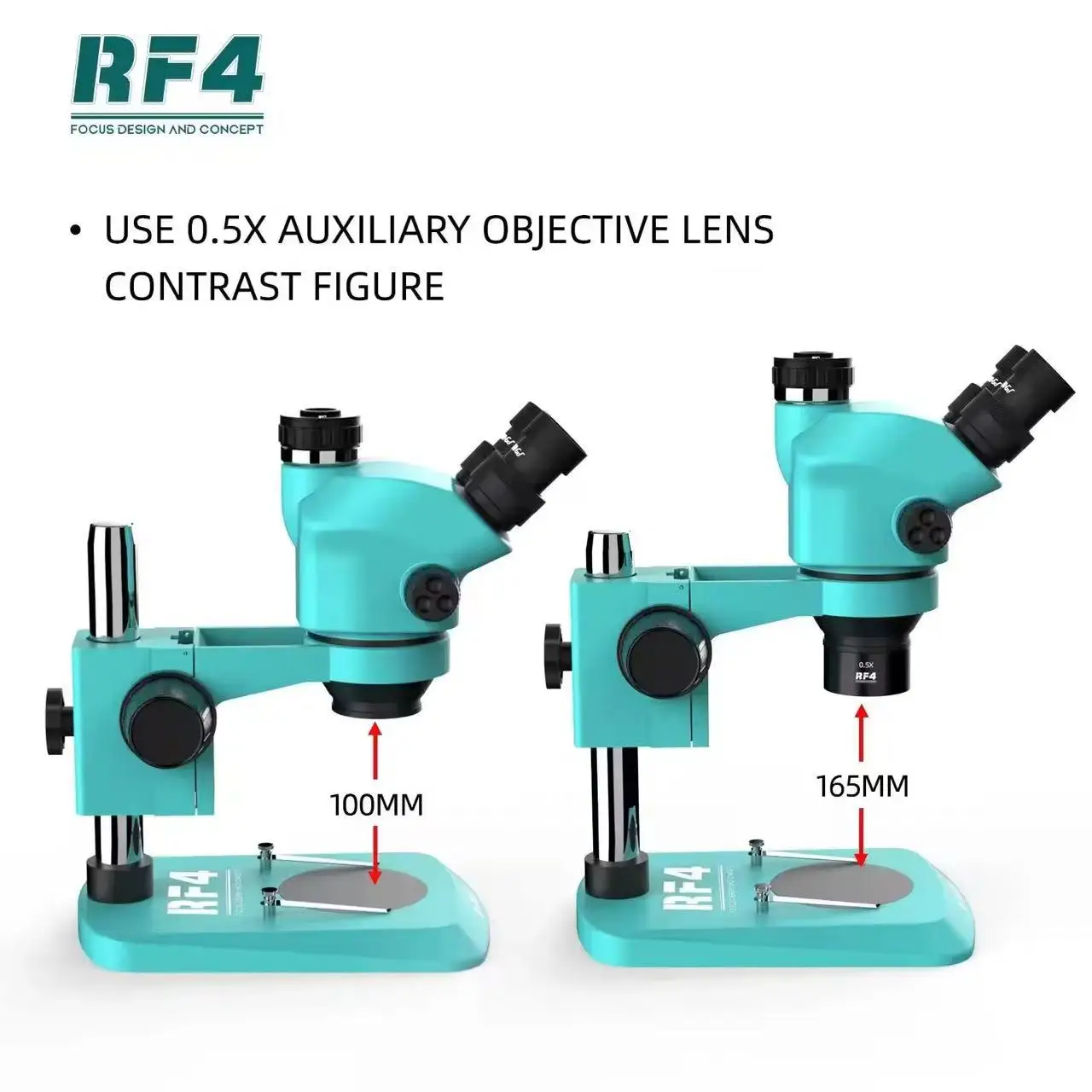 RF4 0.7X 0.48X WD165 0.5X 0.3X 보조 현미경 대물렌즈, 스테레오현미경에 적합, 작업 거리 증가