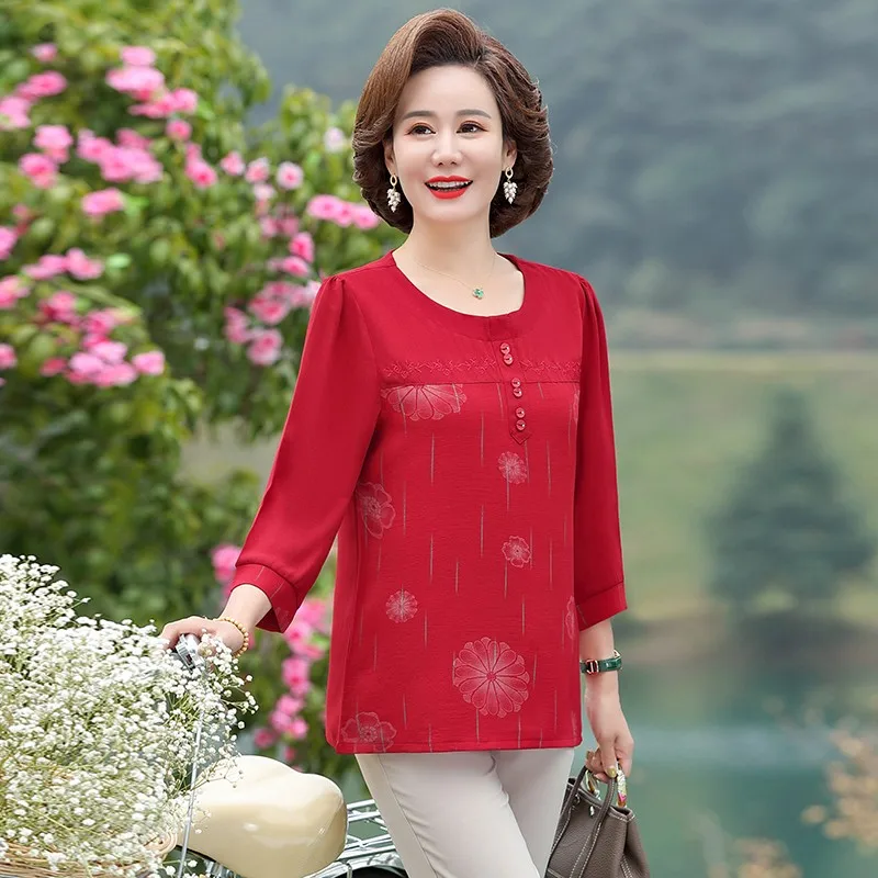 

Women Spring Summer Style Blouses Shirts Lady Casual Three Quartz Sleeve O-Neck Plus Size Blusas Tops