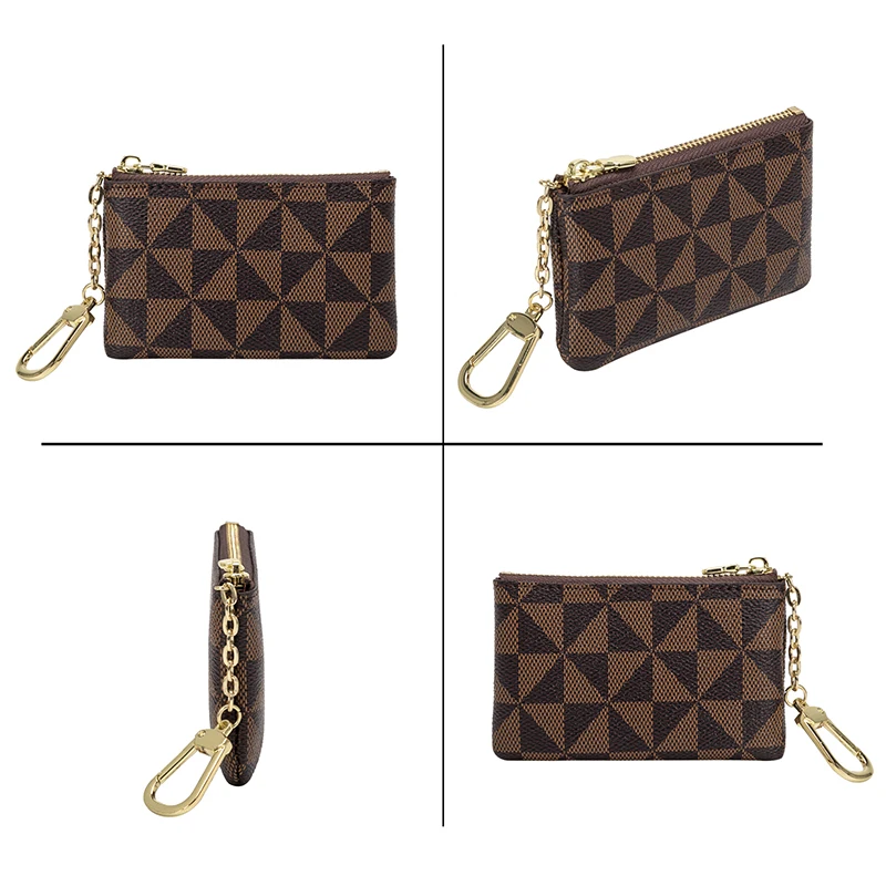 Coin Purse Women Mini Coin Key Storage Bag Chain Luxury Designer Plaid Leather Small Zipper Wallet Ladies Keychain