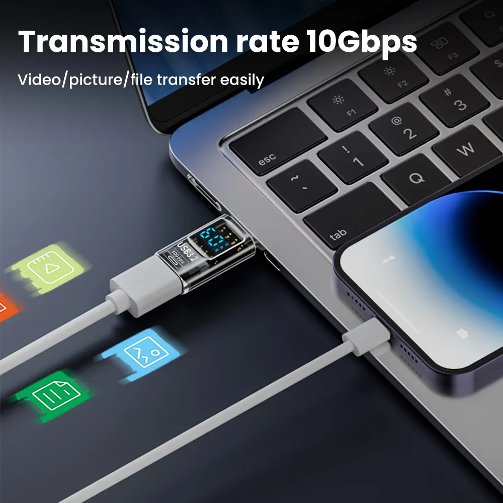 Elough 노트북용 고속 충전 USB 3.2 USB C 디지털 디스플레이 어댑터, USB-C 타입 변환기, 10Gbps 데이터 전송 어댑터, 60W
