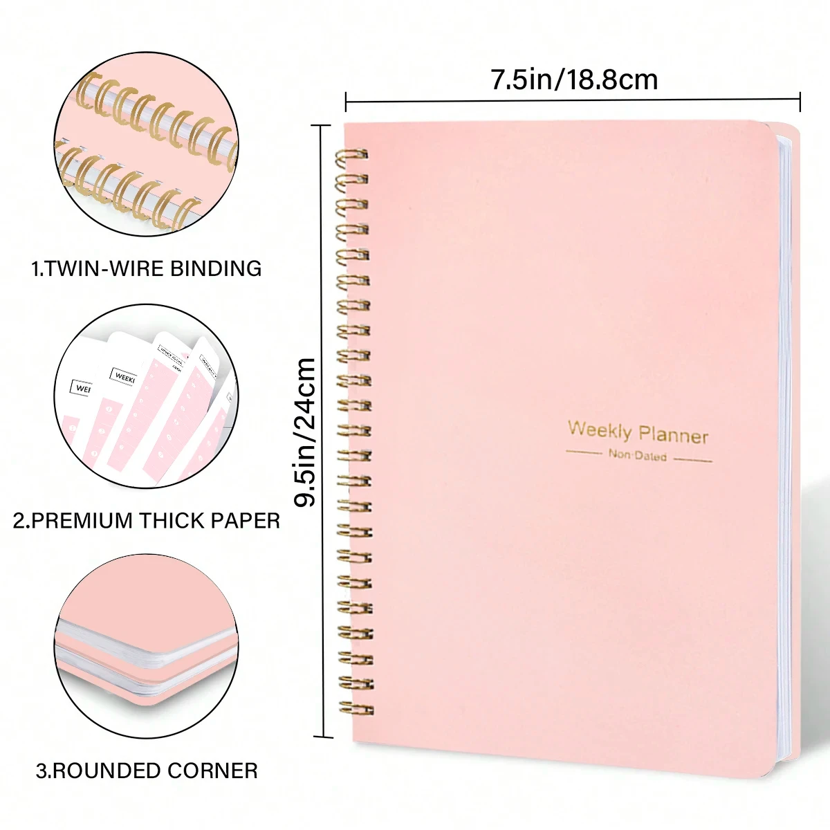 

2024 Weekly Planner Undated Spiral Agenda A5 Notebook Planner Pouch 52 Weeks Planner Schedules Stationery Office School Supplies