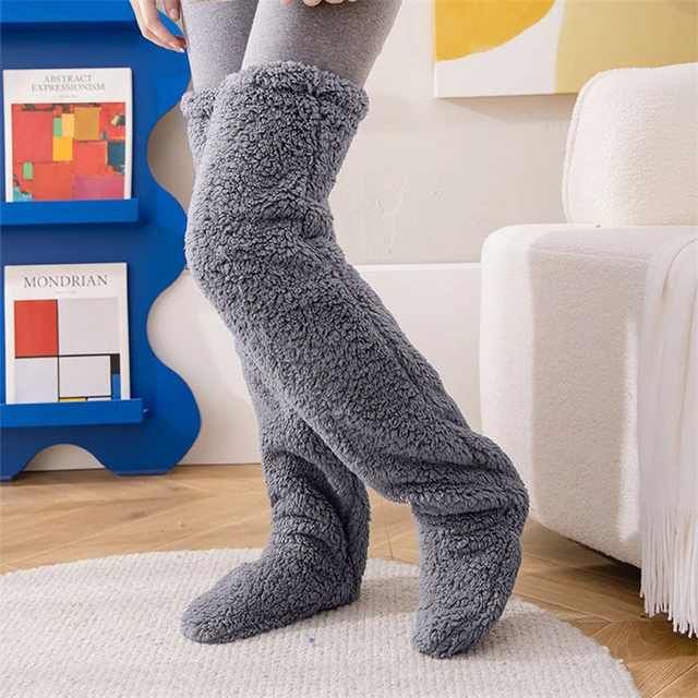 Hot Fluffy Thigh High Socks Teddy Legs Snuggle Long Paws Fuzzy Leggings  Over Knee Slippers Hairy