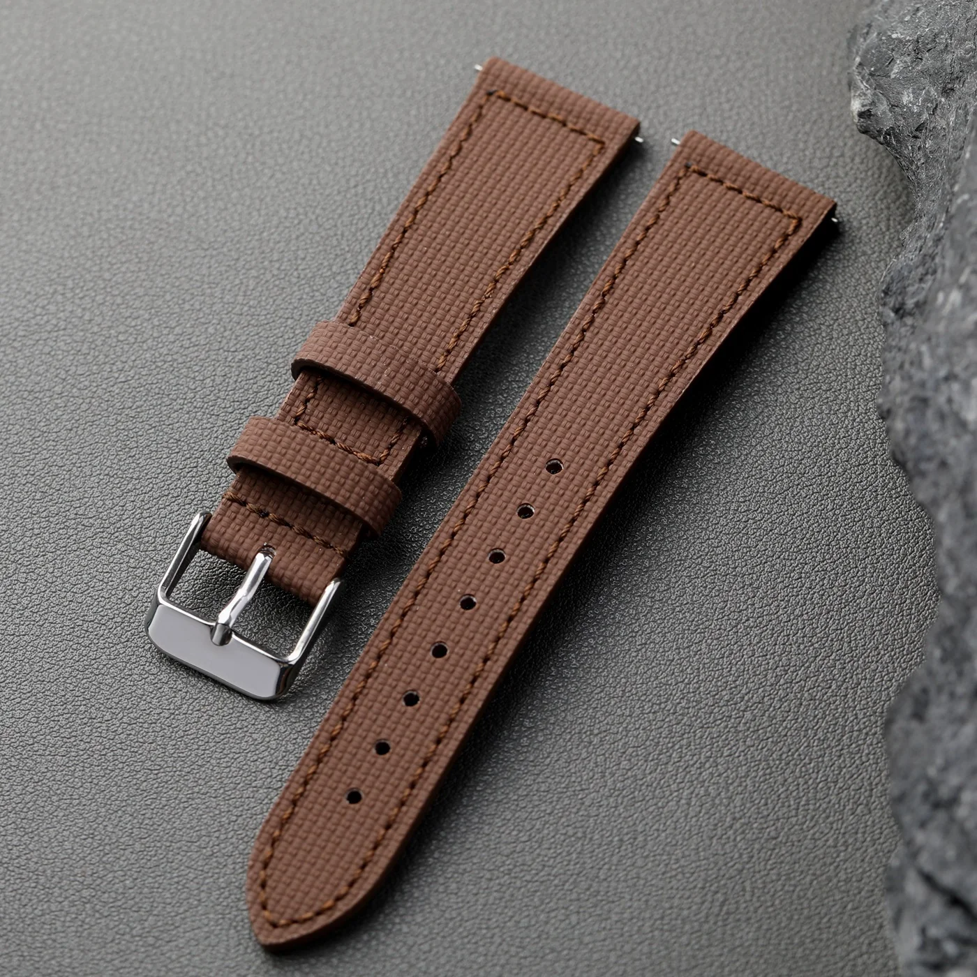 Premium Waterproof Fluororubber Leather Strap - Quick Release, Soft, Retro Design in Blue, Black, and Brown