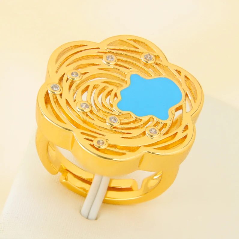 Arabisch Islamische Mode Ringe 21k Gold Überzogene Dubai Vintage Zirkonia Öl Tropfen Ring Nigeria Frauen Hochzeit Schmuck – Detail 9