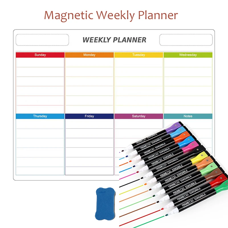 

Magnetic Weekly Monthly Planner Calendar Fridge Stickers Erasable Soft Whiteboard Markers Pen Message Memo Sup Board for Notes