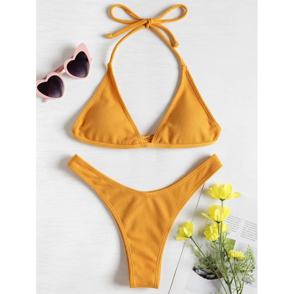 Crochet Bikini Micro Mini Bikini Swimwear Women Halter Push Up Bikini Set Padded Bra Sexy Swimsuit Hot Bandage Swim Suit Brazilian Biquini