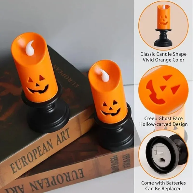 Plastic Orange Pumpkin LED Candle Holder Night Light