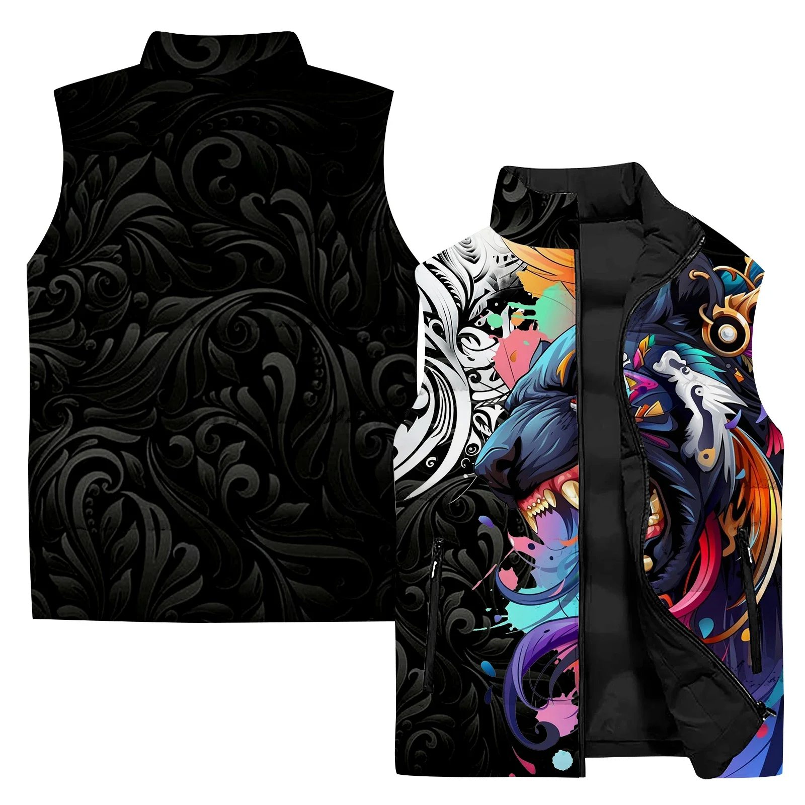 thumbnail image 1 of Chaleco de invierno Chaleco de viento frío Chaquetas de hombre Chaqueta con estampado de tigre y lobo feroz Ropa de hombre 2024 Chalecos Abrigos sin mangas, 1 of 5