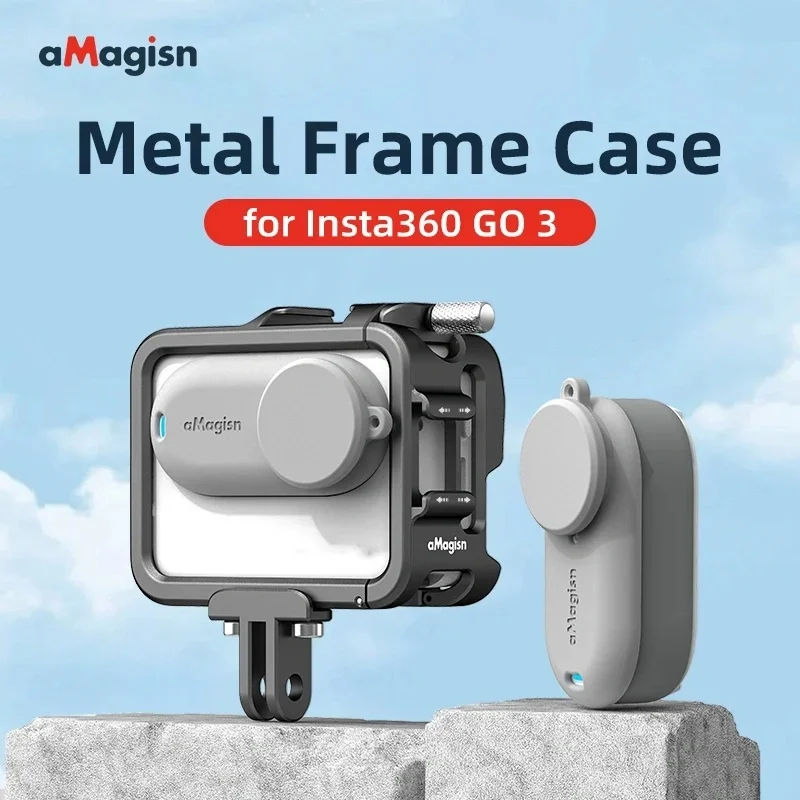 AMagisn 초경량 금속 케이지 프레임 케이스 보호 쉘, 인스타 360 GO3 GO 3 용, 360GO 3 보호대 액세서리, 듀얼 콜드 슈즈