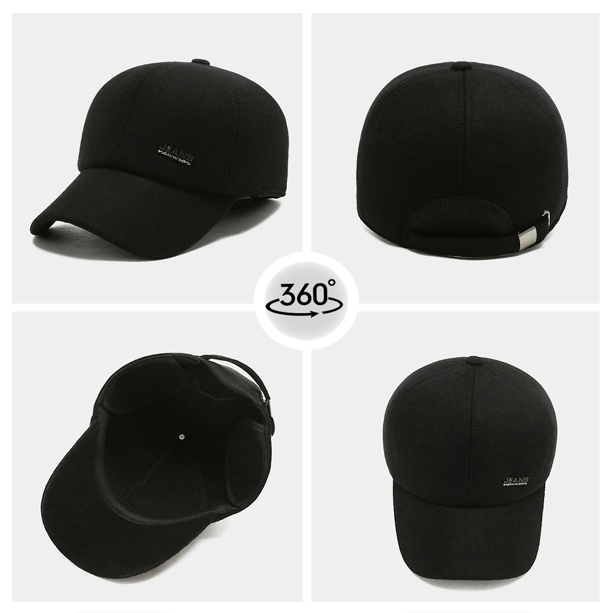 Autumn and Winter Hats for Men, Winter Baseball Cap with Hard Brim, Cold-Proof, Fleece-Lined, Warm, Outdoor Black Peaked Cap, Three-Dimensional Style for Men