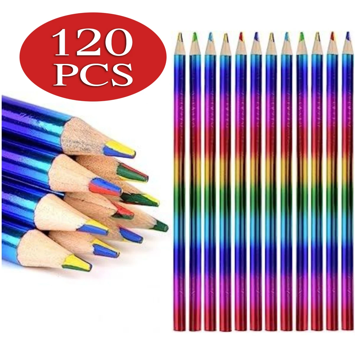 

120pcs Color Pencils Concentric Gradient Rainbow Pencils Wooden Pencils Art Drawing Students DIY Student School Stationery