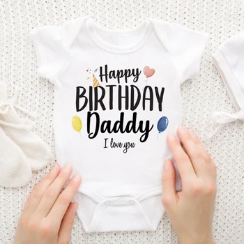 생일 축하 아빠, 사랑해, 유아 의류, 신생아, 아기 바디 슈트, 반팔 롬퍼, 생일 선물, 여름