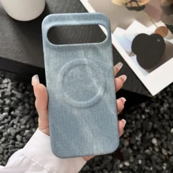 Washed Color Denim Magnetic Phone Case with Shockproof Frameless Cooling Cover - Google Pixel 11 (Light Blue)