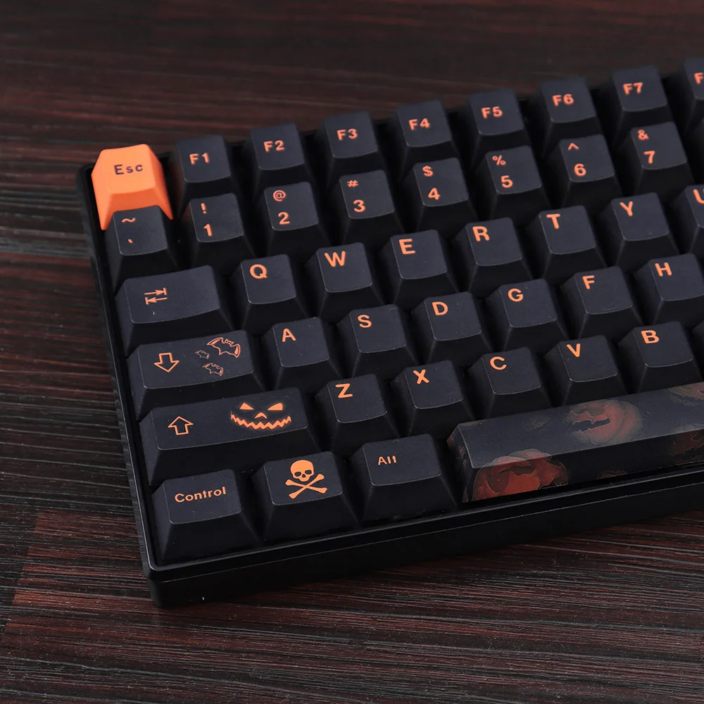 

Halloween Theme Keycap Black Orange PBT Thermal Sublimation 129Pcs Cherry Original Height Adaptive Mechanical Keyboard 64 87 960