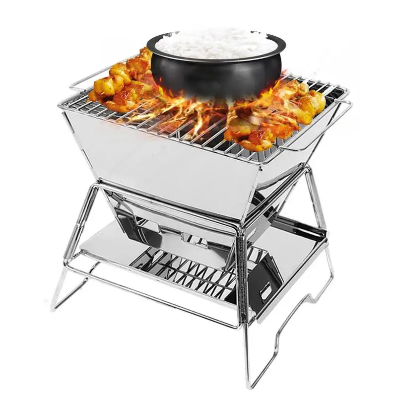 

Небольшая деревянная горелка для пикника, мини горелка из нержавеющей стали для барбекю, горелка для лагеря, устойчивая Складная уличная горелка, гриль для барбекю, дерево