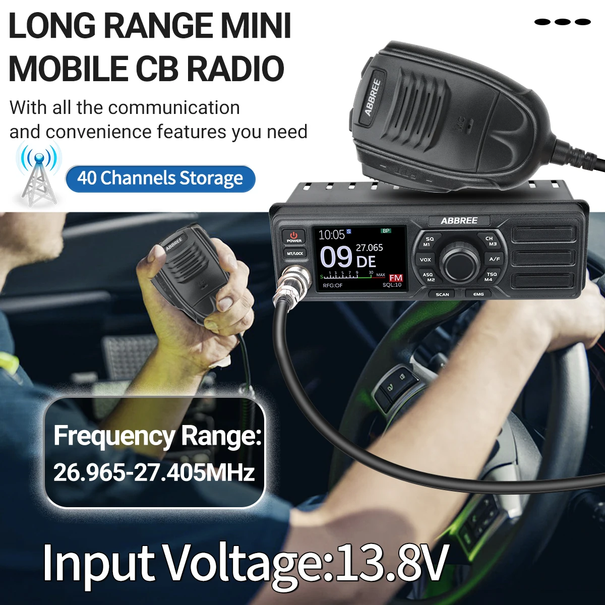 ABBREE Walkie Talkie AR-M7 CB Mobile Radio 27 MHz AM Air Band Long Range Dual Mode Watch Emergency Channel 9/19 FM Vox Car Radio 2
