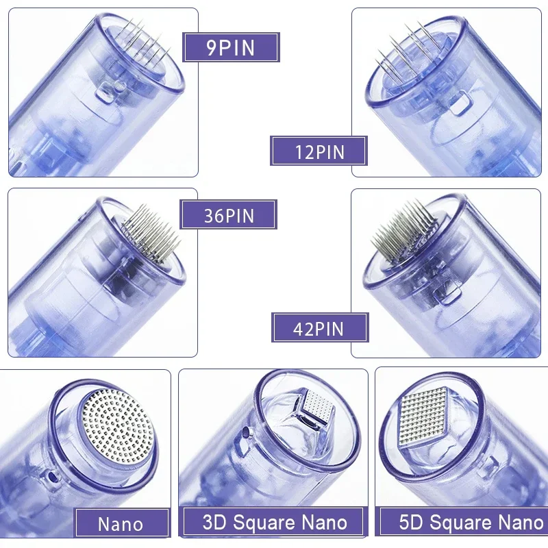 Microneedle Therapy System 10PCS Microneedle Therapy System with 12/36/42 Nano 3D Microneedling Cartridges Bayonet Pen for Facial Derma Needling Skin Care