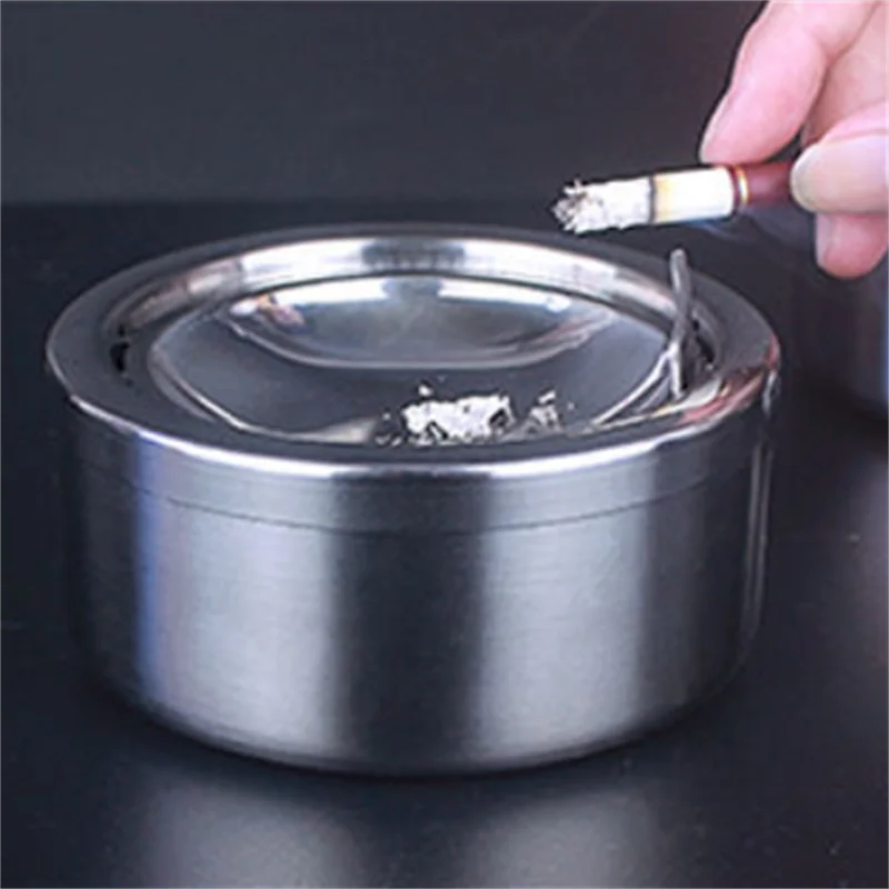 Portable Stainless Steel Windproof Ashtray Rotating Black Sticky Skin Model Rotating Ordinary Cigarette Ashtray Push Smoking Set cigarettes ashtray portable ashtray stainless steel ashtray metal ashtray