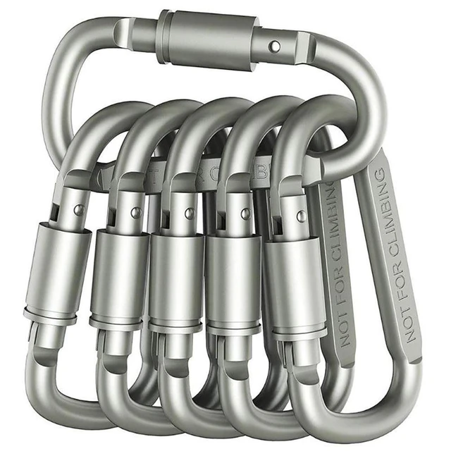 6Pcs 8cm D Type Carabiner Keychain Clip Heavy Duty Aluminum Alloy