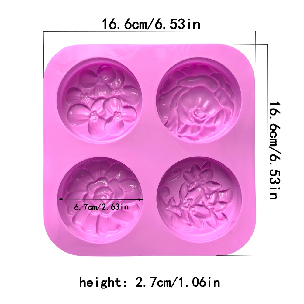 Silicone soap mold 1pc with 4 cavities and different flower shapes suitable for candle making molds