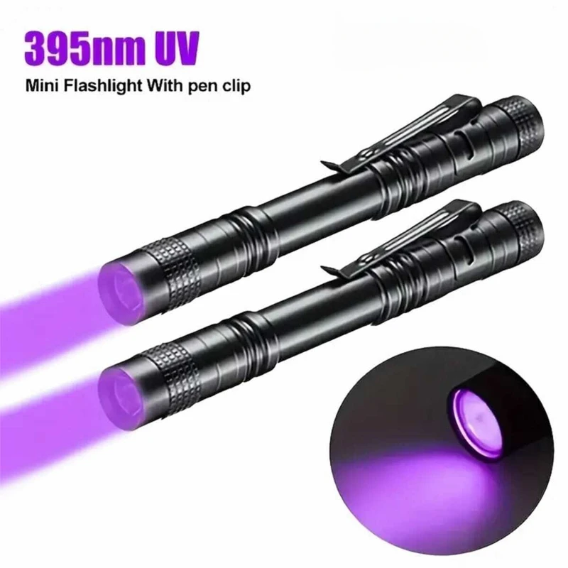 395nm UV Black Light Flashlight Mini Pen Light with Clip Ideal for