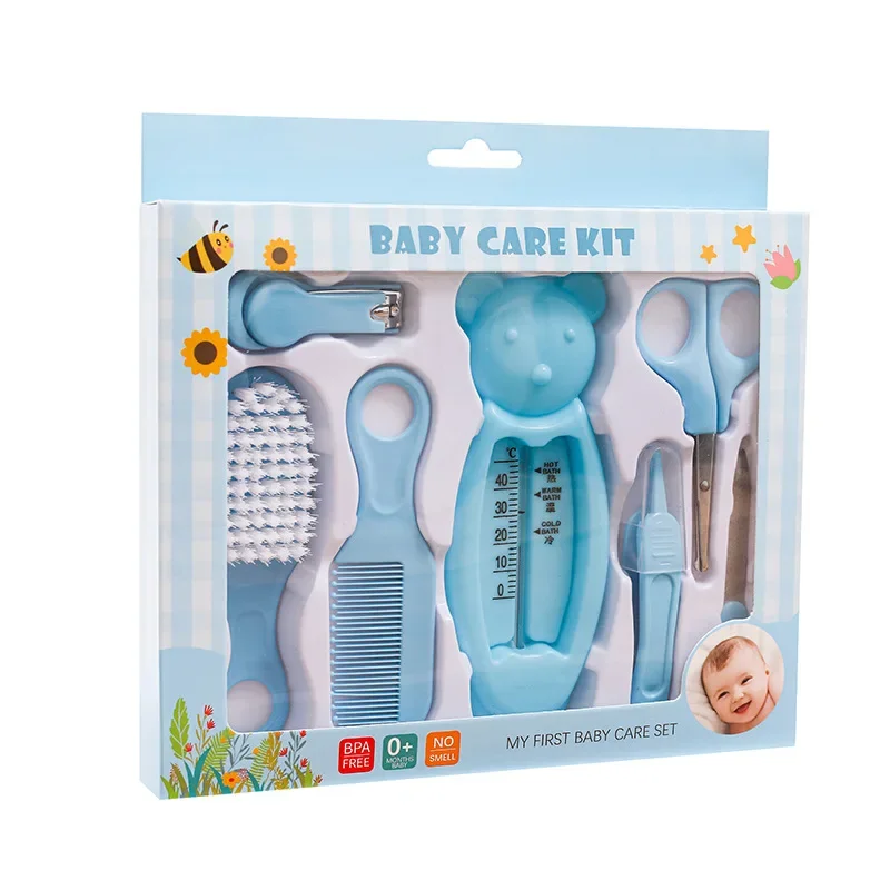 7pcs Baby Nail Care Tools Baby Health Care Kit Newborn Nail Hair Thermometer Brush Clipper Scissor Kid Toiletries Kit