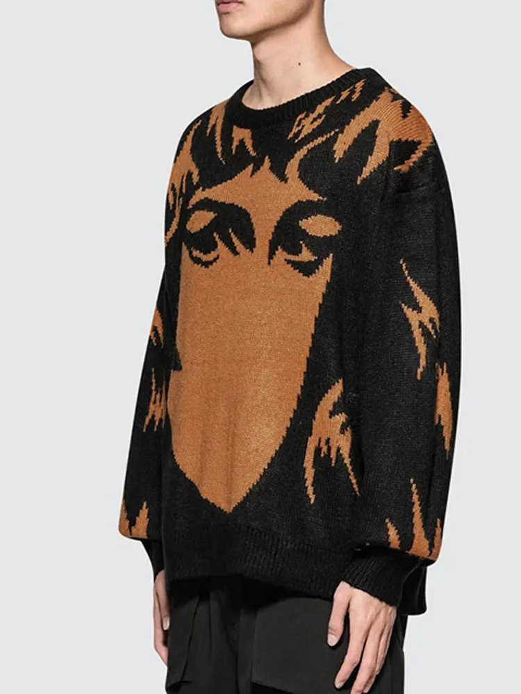 

Winter retro aesthetics Harajuku sweater round neck knitted leisure pullover Gothic sweater Y2K street clothing top technology