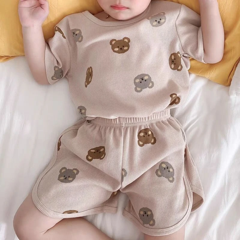 Summer Boys Girls Pajamas New Ice Silk Thin Section Printing Home Wear Baby Split Short-sleeved Pants Air Conditioning Clothing