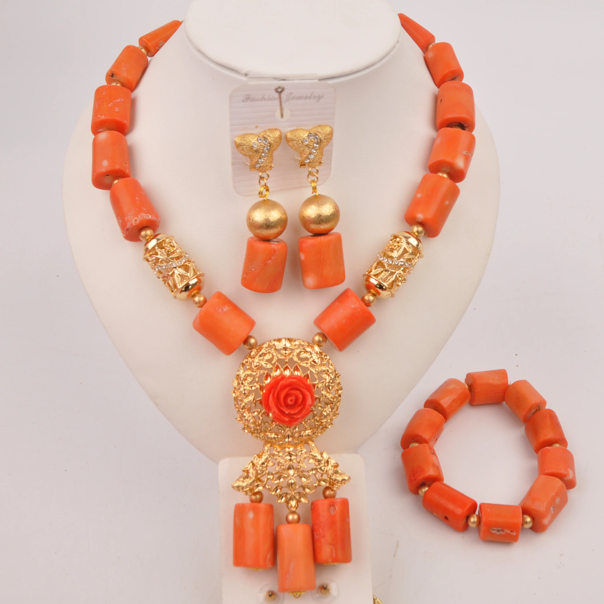 

Original Orange Nigerian Coral Beads Jewelry Sets
