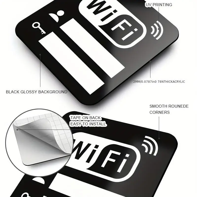 1/5Pcs 공공 장소, 가정, 상점용 아크릴 미러 WiFi 표지판 스티커, 손글씨 계정 및 번호 WiFi 공지판 표지판