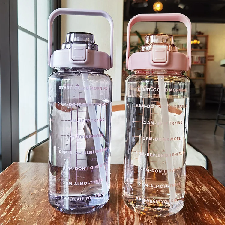 2 Liters Straw Plastic Water Bottle Large Portable Travel Bottle Sports 