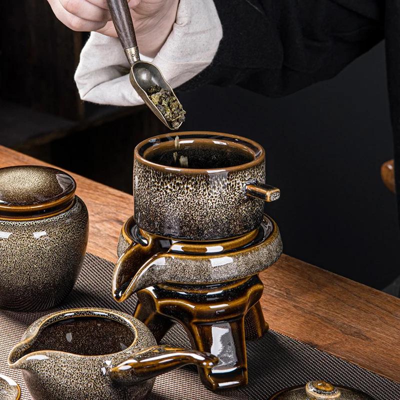 Matcha Tea Set 8 pieces Chinese Kung Fu Automatic Tea Set Bone China Teapot and Cup Travel Set for 6 People