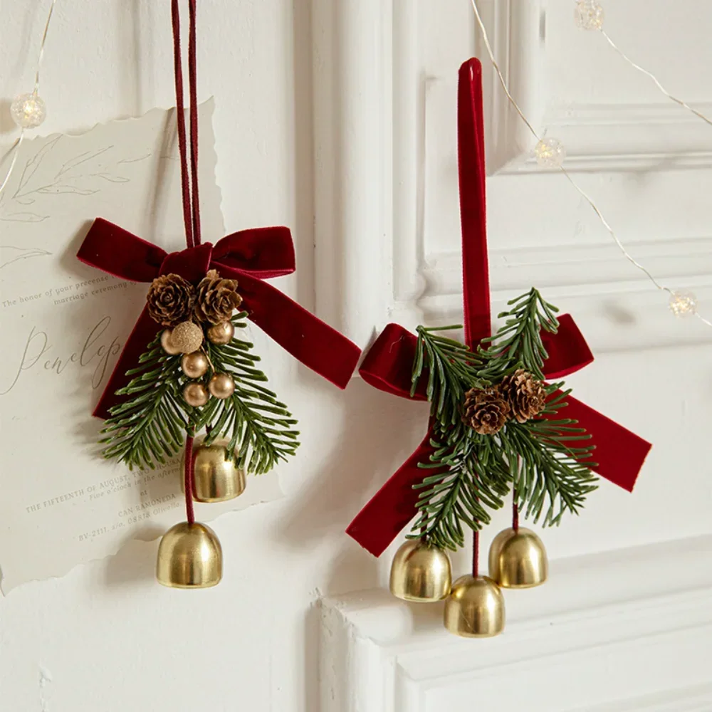 Description Picture 2 of itemNew Christmas Pendant Gold Small Bell Red Velvet Bow Christmas Tree Pine Cone Scene Decoration Supplies Decorative Small Pendant