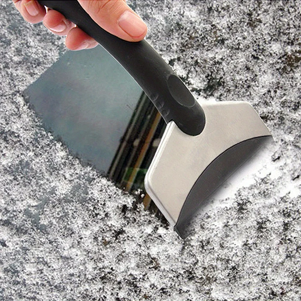 Heavy-Duty Metal Snow Shovel for Car Windshield-Black, Ice Scraper & Window Cleaning Tool for All Vehicles