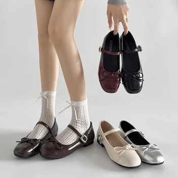 2026 New Spring Vintage Women Ballet Flats Shoes Comfort Round Toe Soft Sole Shoes Elegant Butterfly-knot Dress Grandma's Shoes 1