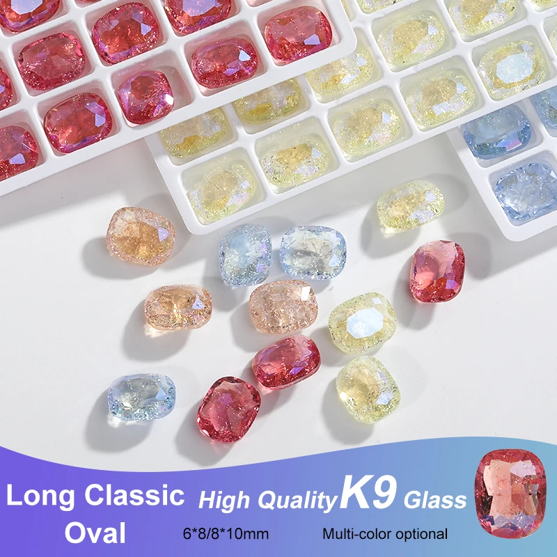 

6x8/8x10mm Octagon Oval Transparent Bottom 10/20Pcs Ice Flower Moonlight Series 3D Pixie Crystal Nail Gems Rhinestones On Nails