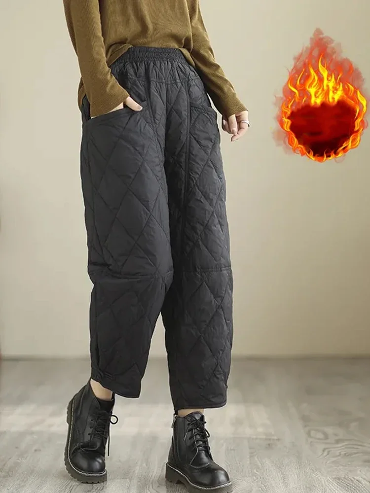 

Winter Baggy Down Cotton Pants Womens Thicken Warm Casual Harem Pantalones Vintage High Waist Snow Wear Straight Sweatpants