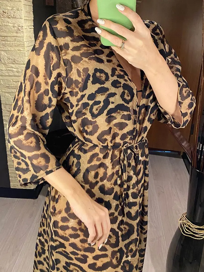 New Sexy Leopard Printed Beach Cover Up Chiffon Cover-ups Swimwear Beach Wear Summer Beachwear Female Women Long Dress K3219C 6