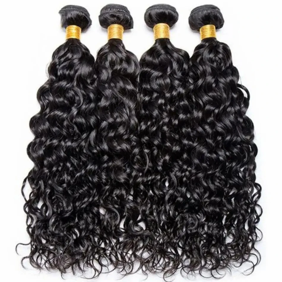 4 Bundles Weave Water Wave Human Hair Bundles Natural Color 8-30 Inch Brazilian 10A Double Weave Extensions Human Hair