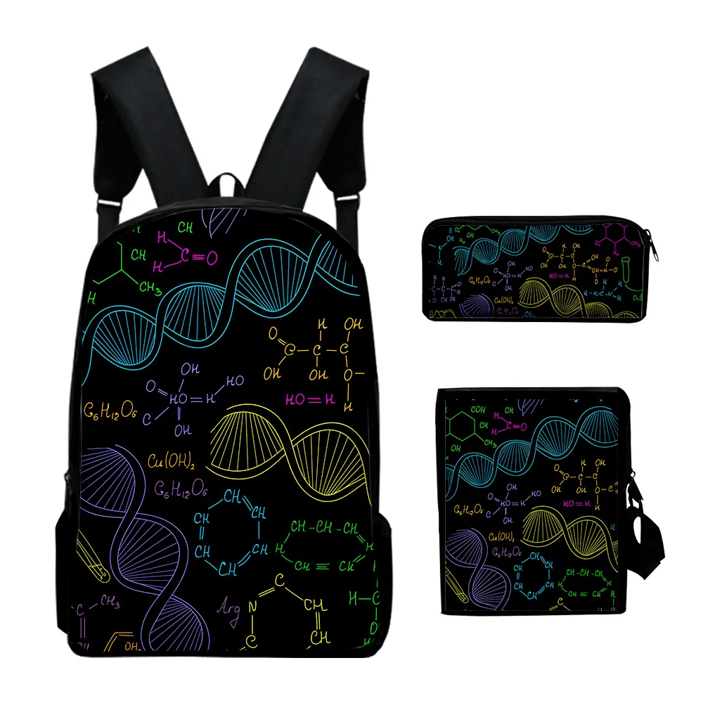 Popular Science physical chemistry Formula 3D 3pcs/Set School Bags Laptop Daypack Backpack Inclined shoulder bag Pencil Case