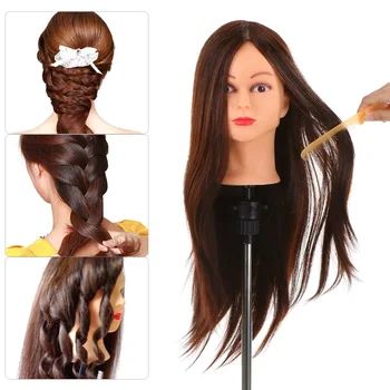 Testa di manichino per capelli umani con supporto per morsetto per intrecciare la pratica dello styling dei capelli Testa di manichino da 24 pollici per parrucchiere cosmetologia